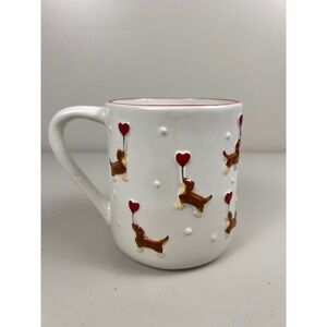 Petal & Pearl Dachshund Heart Balloon Hand Painted Ceramic Coffee Mug White
